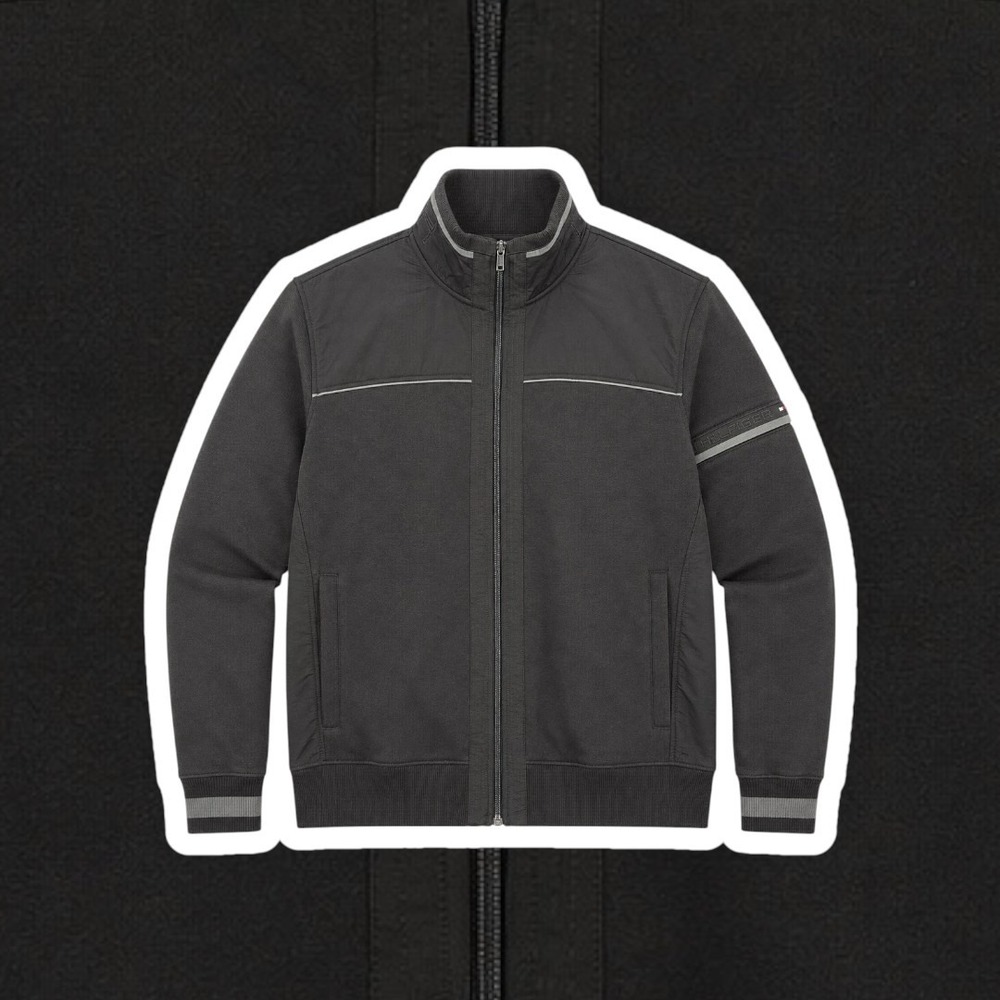 Tommy Hilfiger Mens XL Black Track Jacket Full Zip Mixed Media C887866650 Logo - Picture 1 of 11